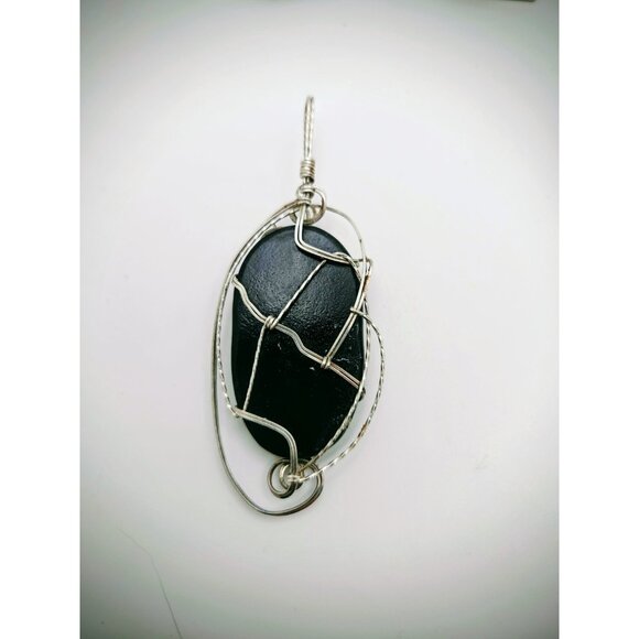 Sterling Silver Wire Wrapped White Dichroic Glass Pendant 3.5" - Picture 4 of 5